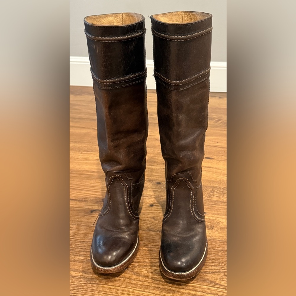 Frye Brown Leather Distressed Knee-High Boots